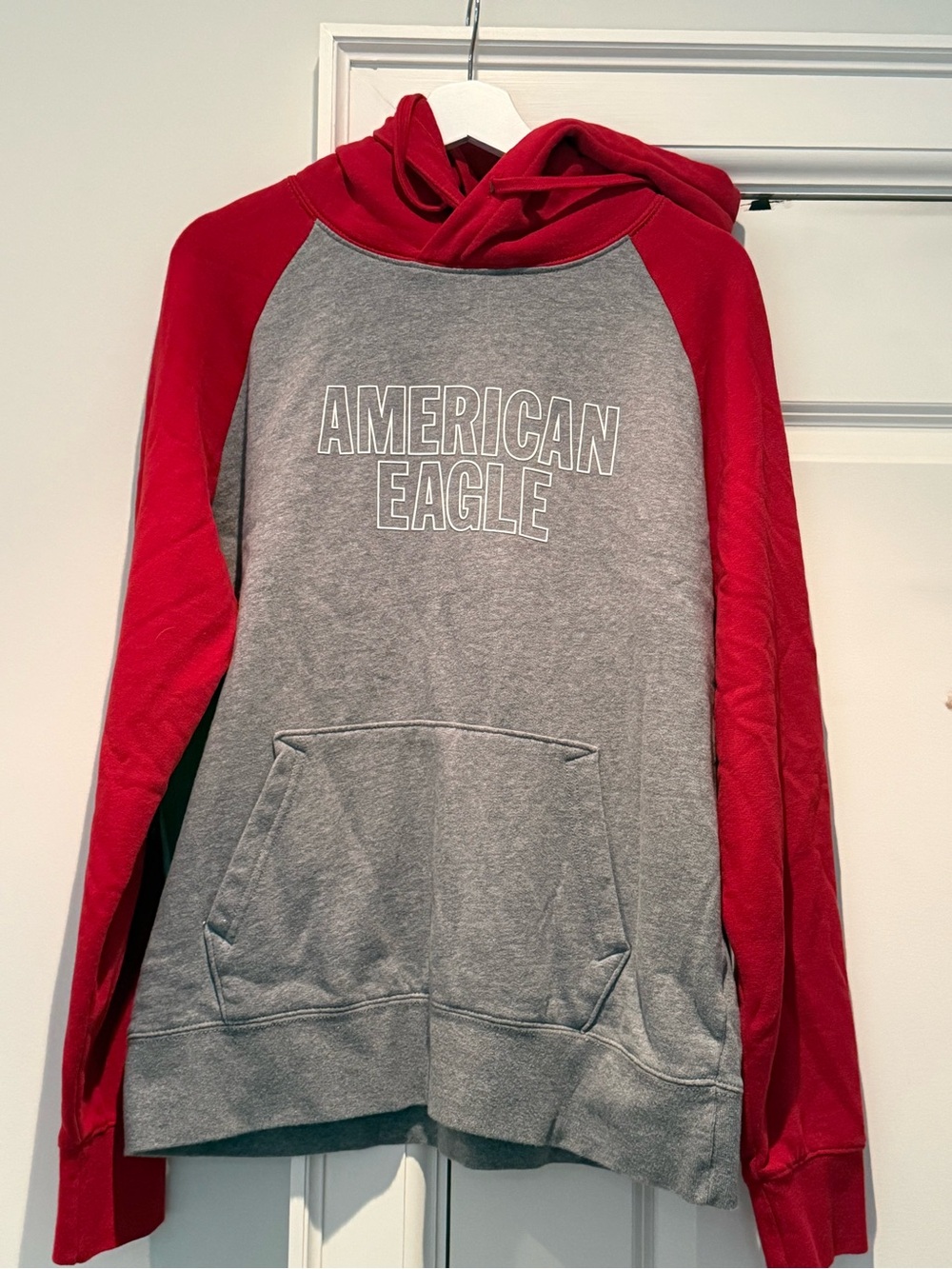 American Eagle Outfitters Grey and Red Raglan Hoodie